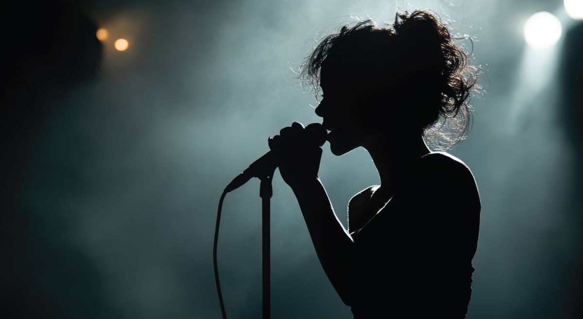 Silhouetted image of a female vocalist